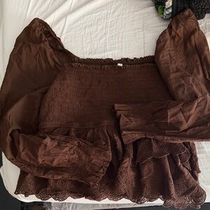 American Eagle Outfitters Smocked Top in Brown